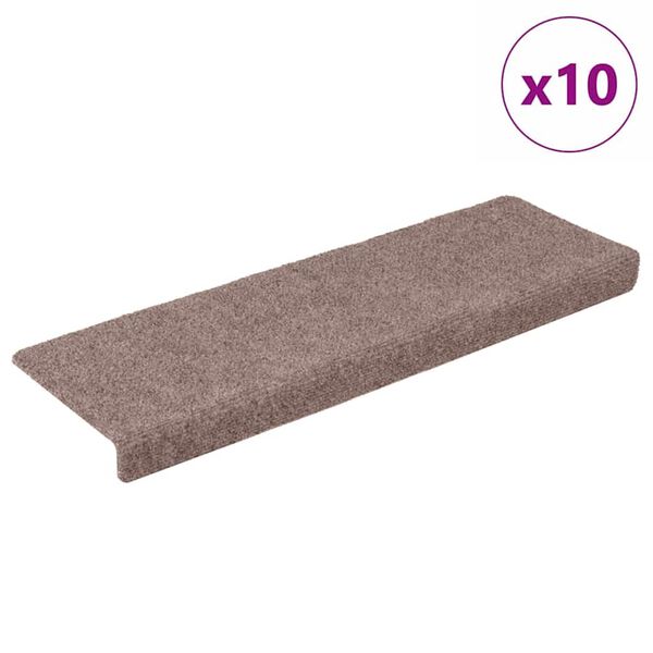 vidaXL Tapis d'escalier autocollants 10 pi&egrave;ces 65 x 21 x 4 cm marron clair Bord rectangulaire