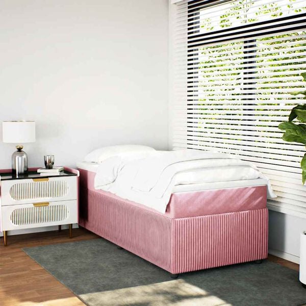 vidaXL Sommier &agrave; lattes de lit avec matelas Rose 90x200 cm Velours