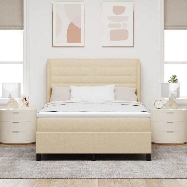 vidaXL Lit &agrave; ressorts avec matelas Cr&egrave;me 140 x 190 cm tissu