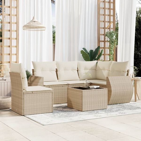 vidaXL Salon de jardin avec coussins 6 pcs beige r&eacute;sine tress&eacute;e