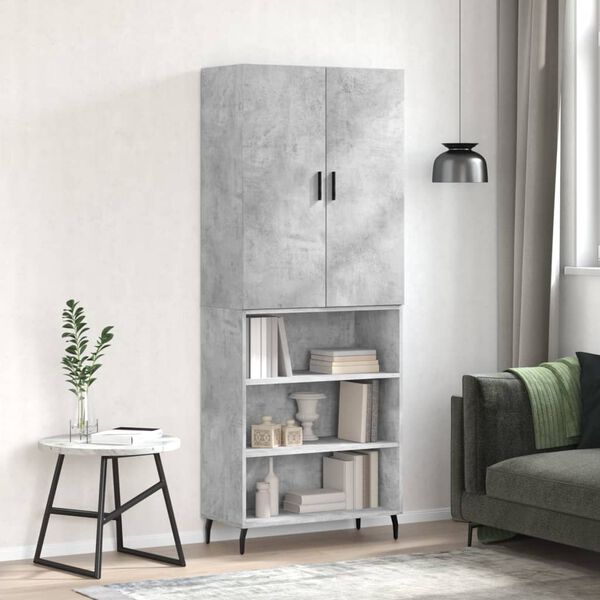 vidaXL Buffet haut Gris b&eacute;ton 69,5x34x180 cm Bois d'ing&eacute;nierie