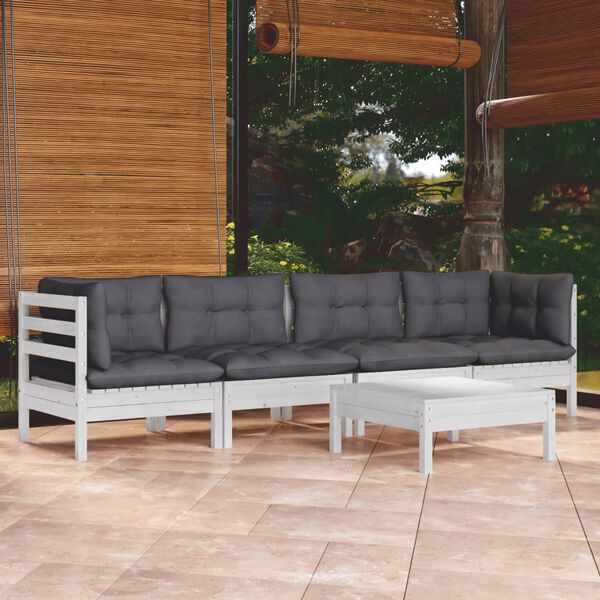 vidaXL Salon de jardin 5 pcs avec coussins bois de pin massif