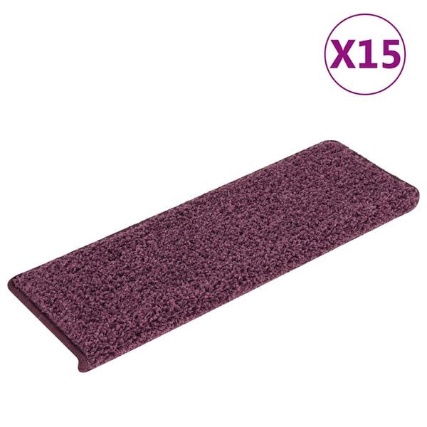 vidaXL Tapis d'escalier 15 pi&egrave;ces 65 x 21 x 4 cm Violet fonc&eacute; Bord rectangulaire