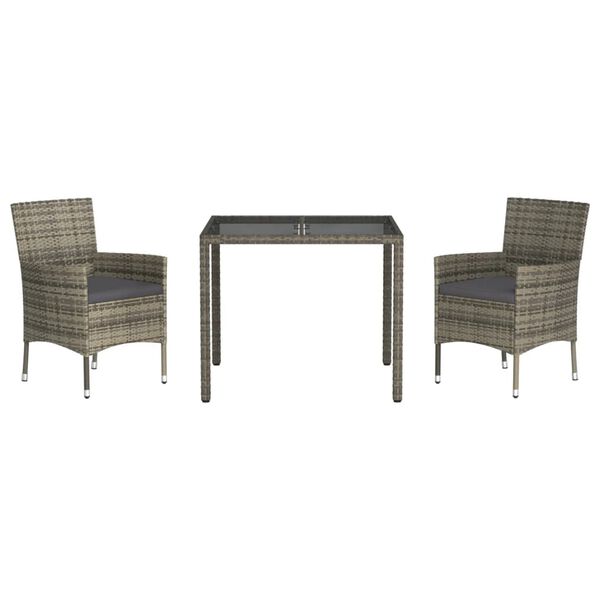 vidaXL Ensemble &agrave; manger de jardin 3 pcs coussins gris r&eacute;sine tress&eacute;e