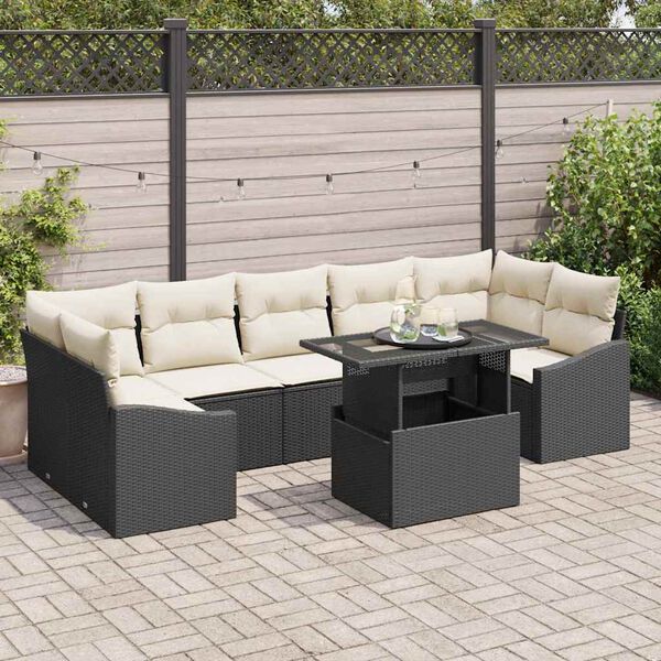 vidaXL Ensemble de canap&eacute; de jardin 8 pcs Noir Poly rotin