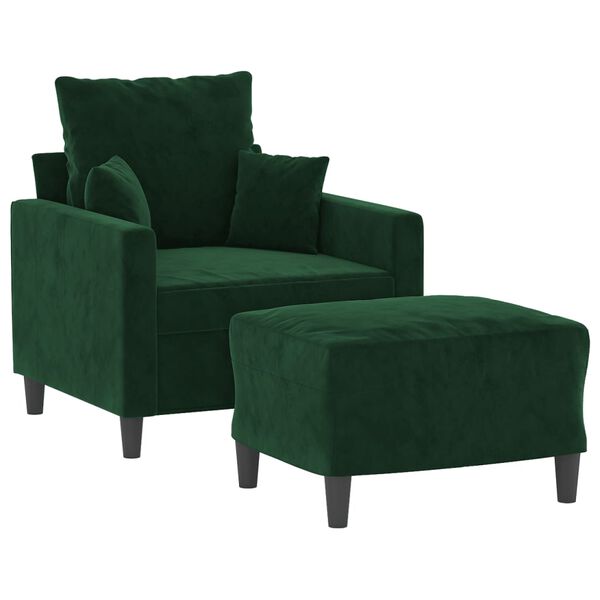 vidaXL Fauteuil avec repose-pied Vert fonc&eacute; 60 cm Velours