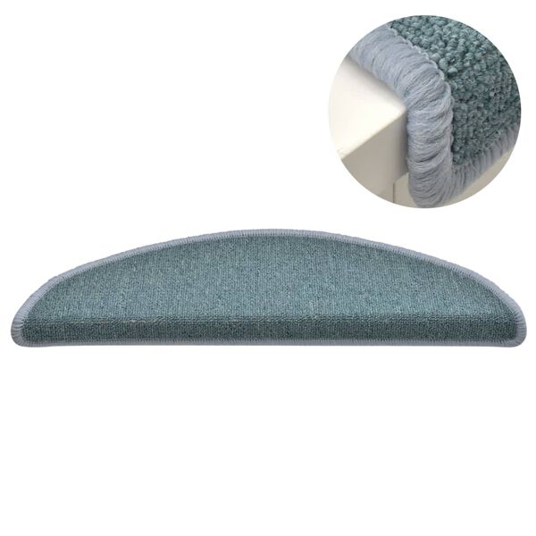vidaXL Tapis d'escalier 15 pièces 56 x 17 x 3 cm Bleu mer Demi-rond