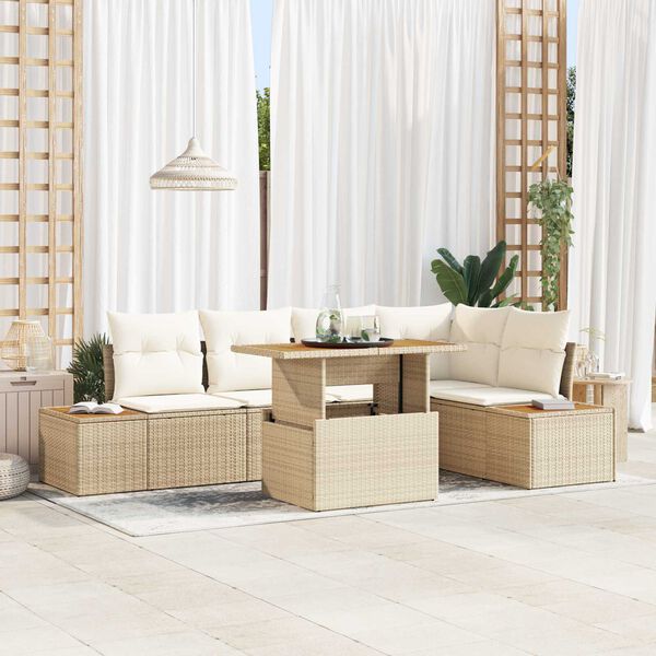 vidaXL Ensemble de canap&eacute; de jardin 6 pcs Beige Poly rotin