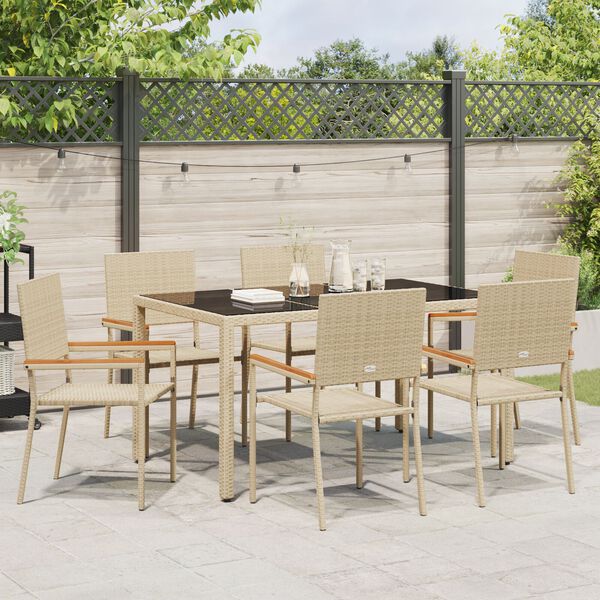 vidaXL Ensemble de salle à manger pour jardin 7 pcs Beige polyrotin