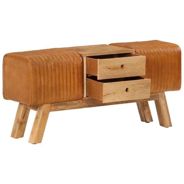 vidaXL Banc de bok Marron 107 cm Cuir de ch&egrave;vre v&eacute;ritable