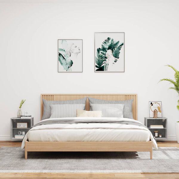 vidaXL Tables de chevet murales avec lumières LED 2 pcs gris béton