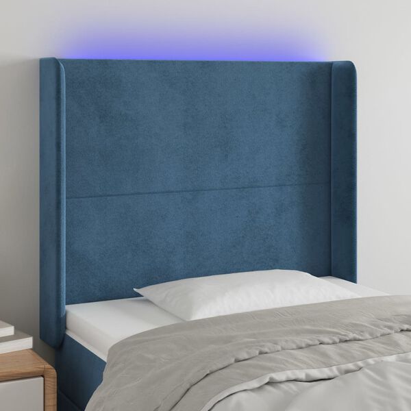 vidaXL T&ecirc;te de lit &agrave; LED Bleu fonc&eacute; 103x16x118/128 cm Velours