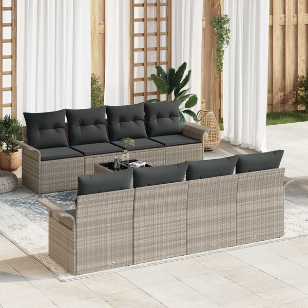 vidaXL Ensemble de canapé de jardin 9 pcs Gris clair Poly rotin