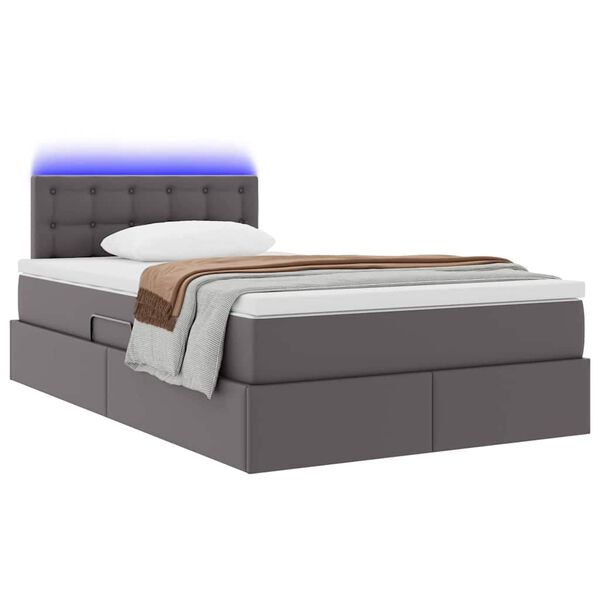 vidaXL Lit avec rangement et LED Gris 120 x 190 cm Cuir synthétique