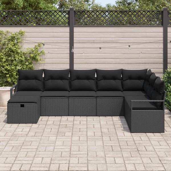 vidaXL Ensemble de Canap&eacute;s avec coussin 8 pcs Noir polyrotin