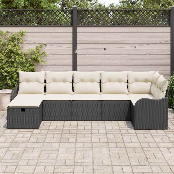 vidaXL Ensemble de Canap&eacute;s avec coussin Noir et Cr&egrave;me polyrotin