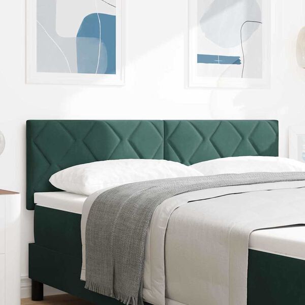 vidaXL T&ecirc;te de lit avec t&ecirc;te de lit Vert fonc&eacute; 144 cm Velours
