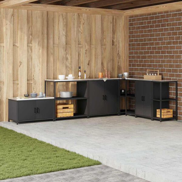 vidaXL Rangement de cuisine avec &eacute;tag&egrave;re Noir 60 x 50 x 92 cm Acier