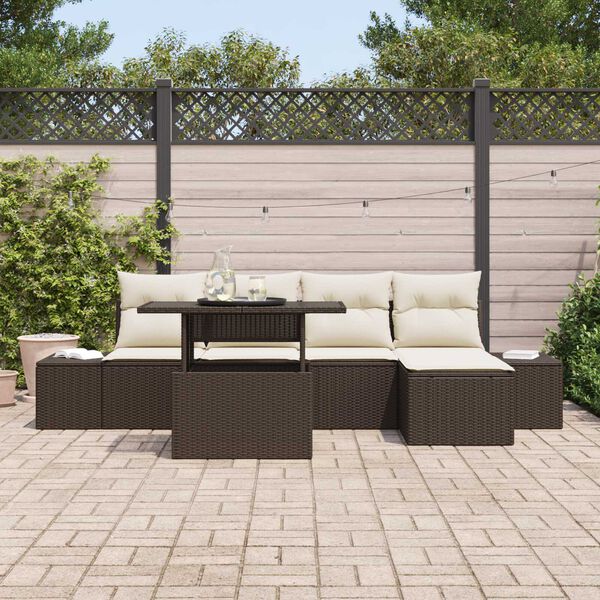 vidaXL Ensemble de canap&eacute; de jardin 6 pcs Marron Poly rotin