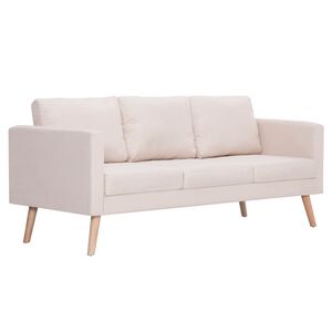 vidaXL Canap&eacute; &agrave; 3 places Tissu Cr&egrave;me