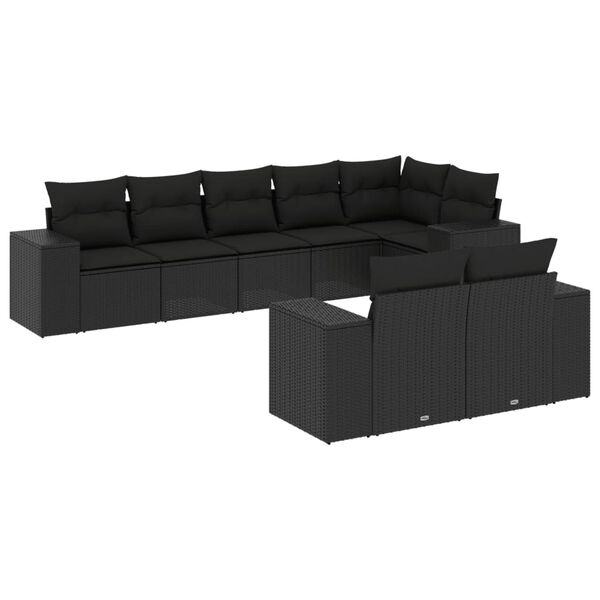 vidaXL Salon de jardin 8 pcs avec coussins noir r&eacute;sine tress&eacute;e