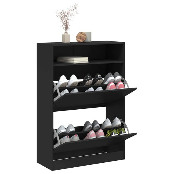 vidaXL Armoire à chaussures 2 tiroirs rabattables noir 80x34x116 cm