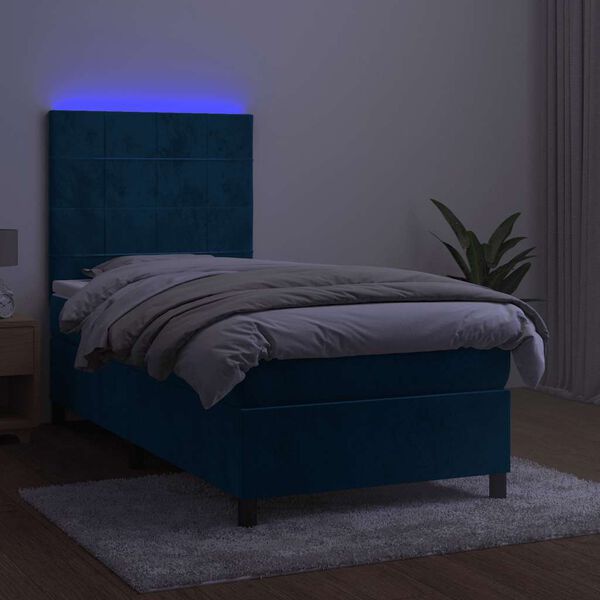 vidaXL Sommier &agrave; lattes de lit et matelas et LED Bleu fonc&eacute; 90x190 cm