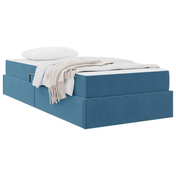 vidaXL Lit avec rangement et matelas Bleu fonc&eacute; 90 x 200 cm Velours