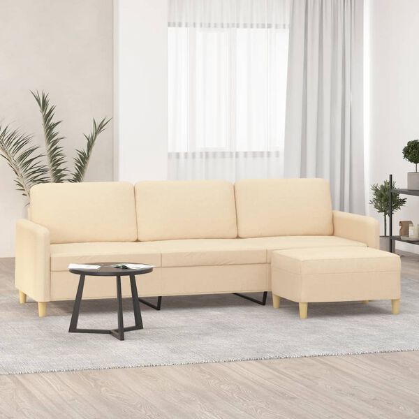 vidaXL Canap&eacute; &agrave; 3 places avec repose-pieds Cr&egrave;me 210 cm Tissu