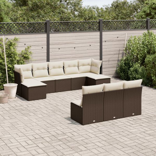 vidaXL Salon de jardin 10 pcs avec coussins marron r&eacute;sine tress&eacute;e
