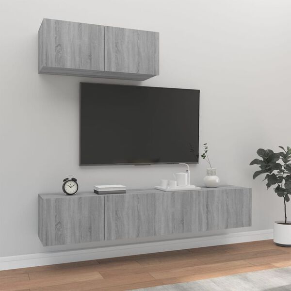 vidaXL Ensemble de meubles TV 3 pcs Sonoma gris Bois d'ingénierie