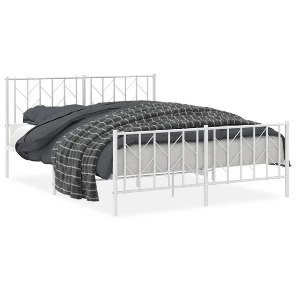 vidaXL Cadre de lit métal sans matelas et pied de lit blanc 150x200 cm