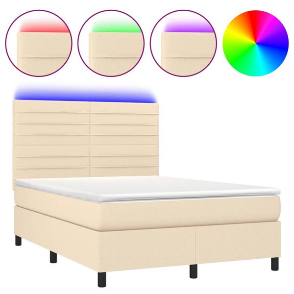 vidaXL Sommier &agrave; lattes de lit et matelas et LED Cr&egrave;me 140x190cm Tissu