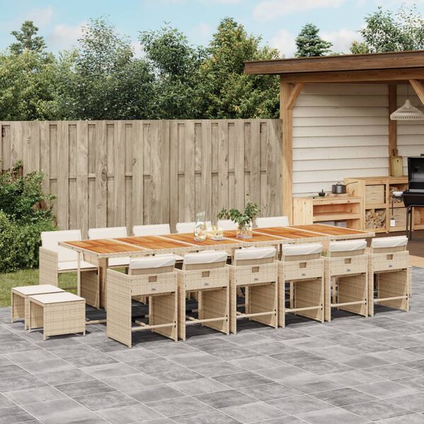 vidaXL Ensemble &agrave; manger de jardin et coussins 17 pcs beige