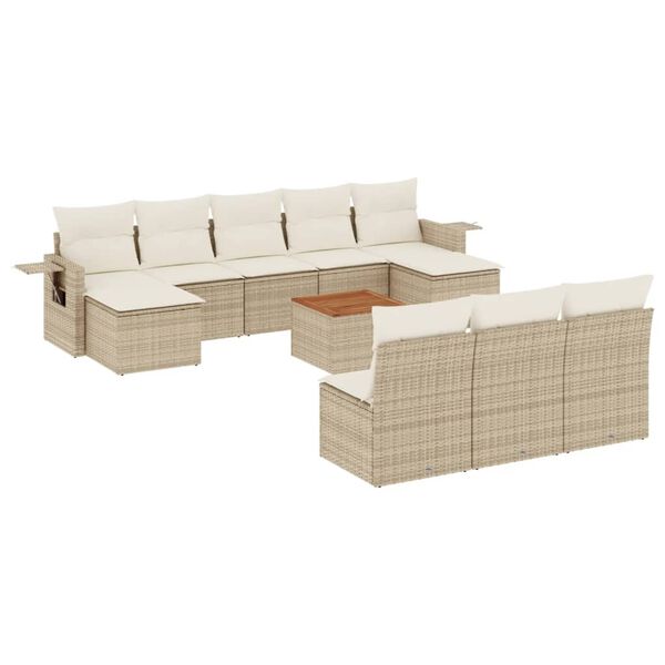 vidaXL Salon de jardin 11 pcs avec coussins beige r&eacute;sine tress&eacute;e