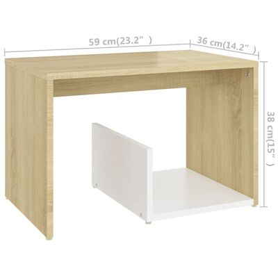 vidaXL Table d'appoint Blanc et chêne sonoma 59x36x38 cm Aggloméré