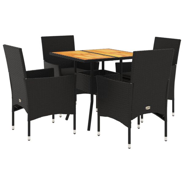 vidaXL Ensemble &agrave; manger de jardin et coussins 5 pcs noir rotin acacia