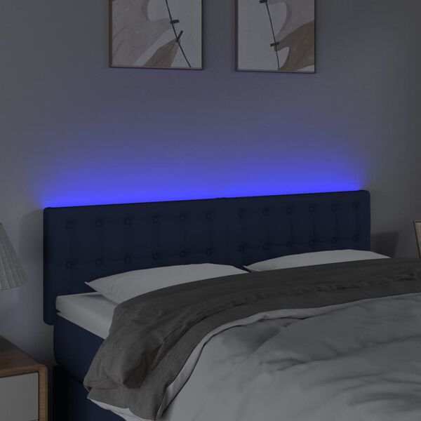 vidaXL T&ecirc;te de lit &agrave; LED Bleu 144x5x78/88 cm Tissu
