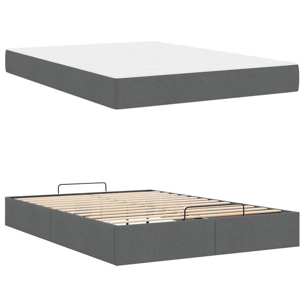 vidaXL Cadre de lit avec matelas avec matelas 2 pcs Gris Foncé tissu
