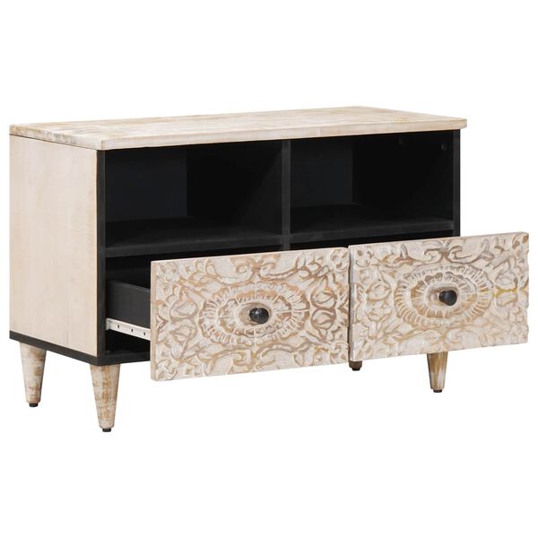 vidaXL Meuble TV Blanc 70 x 33,5 x 46 cm Bois de mangue massif