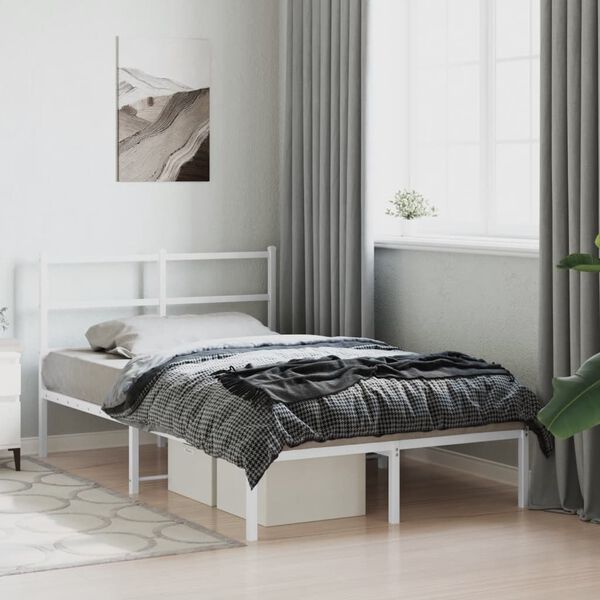 vidaXL Cadre de lit m&eacute;tal sans matelas et t&ecirc;te de lit blanc 120x190 cm