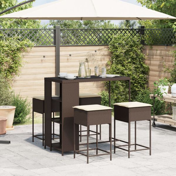 vidaXL Ensemble de bar de jardin avec coussins 5 pcs marron poly rotin