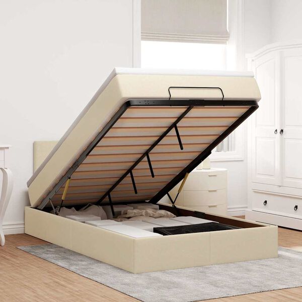 vidaXL Cadre de lit ottoman avec matelas cr&egrave;me 120x190 cm tissu