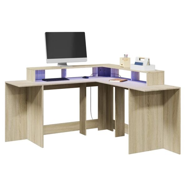 vidaXL Bureau avec lumières LED chêne sonoma bois d'ingénierie