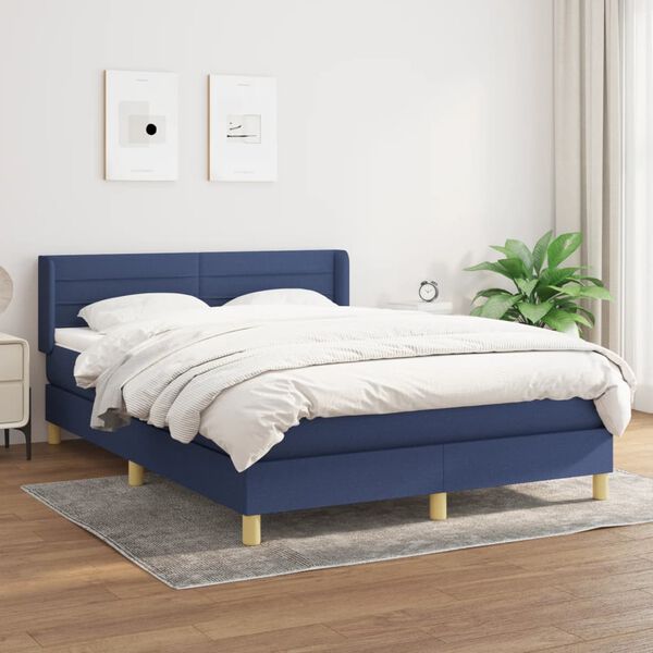 vidaXL Sommier &agrave; lattes de lit avec matelas Bleu 140x190 cm Tissu