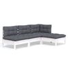 vidaXL Salon de jardin 4 pcs avec coussins blanc bois de pin