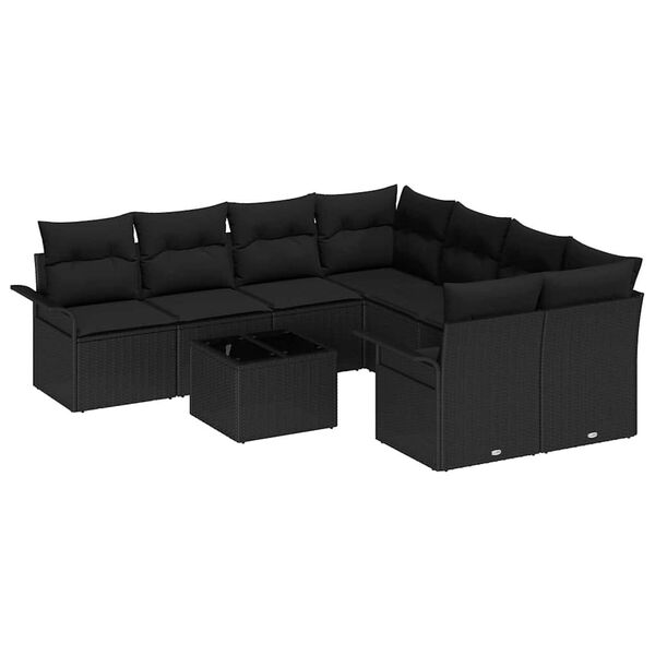 vidaXL Ensemble de canap&eacute; de jardin avec coussin 9 pcs Noir
