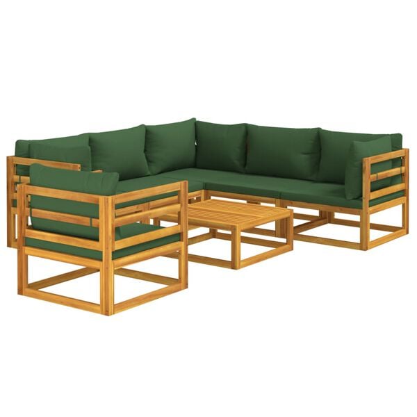 vidaXL Salon de jardin 7 pcs avec coussins vert bois massif