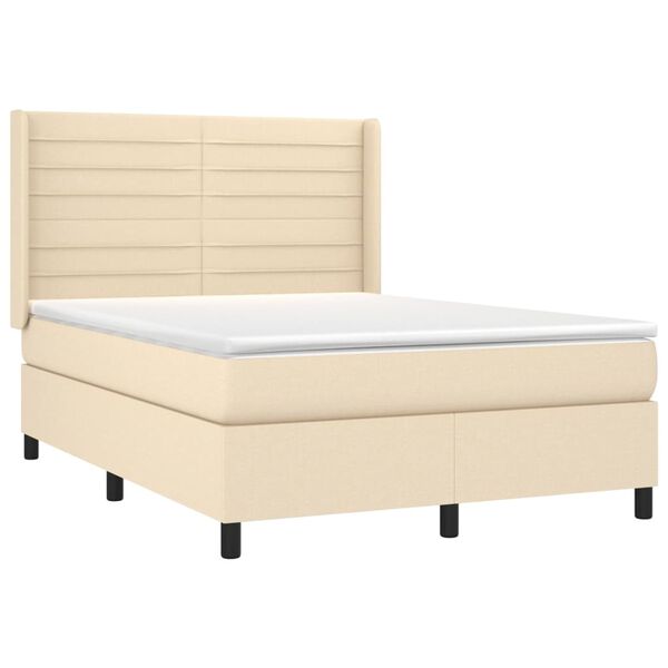 vidaXL Sommier &agrave; lattes de lit avec matelas Cr&egrave;me 140x190 cm Tissu