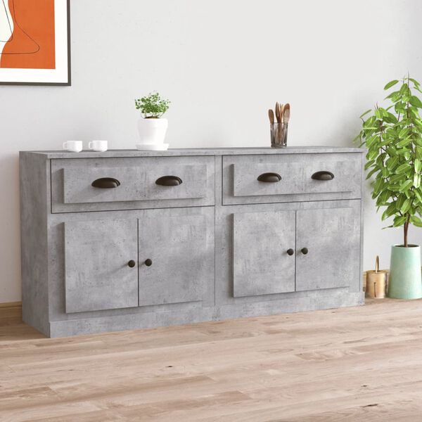 vidaXL Buffets 2 pcs gris b&eacute;ton bois d'ing&eacute;nierie